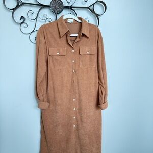 Elegant Tan Long Sleeve Shirt Dress